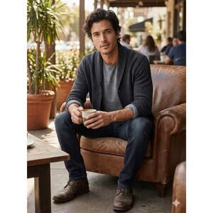 Express Shawl Collar Cardigan Sweater Mens Med Gray Button Chunky Cobain Grandpa